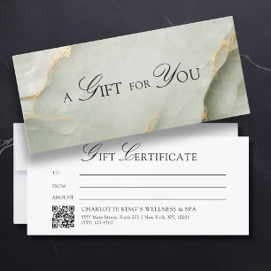 Carte Élégant certificat cadeau code QR en marbre vert s
