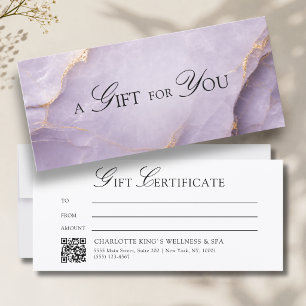 Carte Élégant certificat cadeau code QR en marbre violet