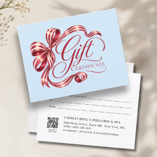 Carte Élégant Certificat Cadeau Code QR Ruban Bourgogne