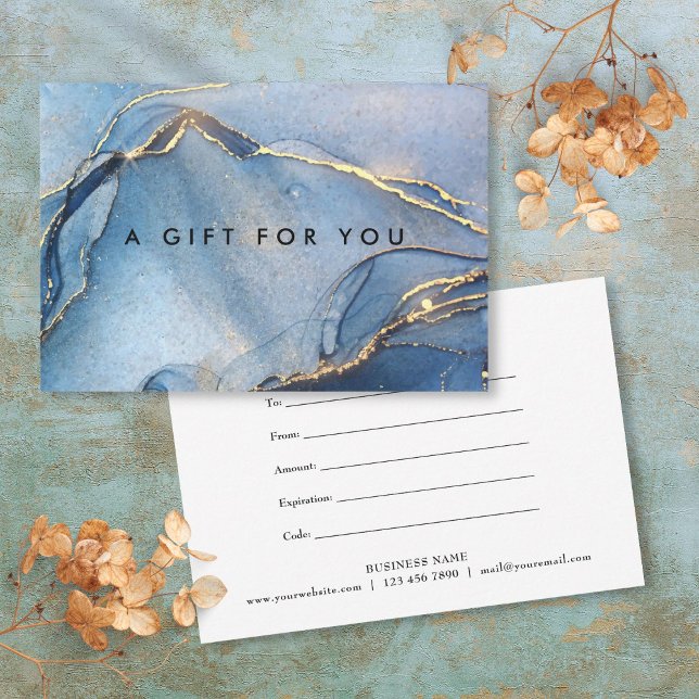 Carte Élégant certificat cadeau de marbre doré de la Mar (Elegant Navy Gold Marble Agate Gift Certificate)