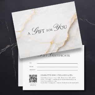 Carte Élégant Certificat Cadeau en Marbre Blanc avec Cod