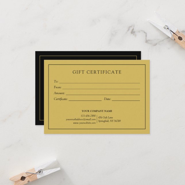 Carte Élégant Certificat Cadeau Professionnel Avec Logo (Devant/Arrière en situation)