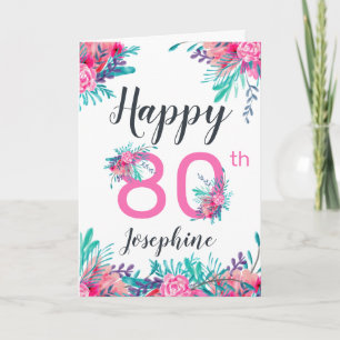 Carte Élégant chic fleuri numéro 80e anniversaire heureu