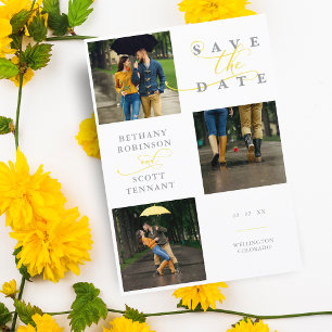 Carte Élégant Chic Jaune 3 Photos Sophistiqué Mariage