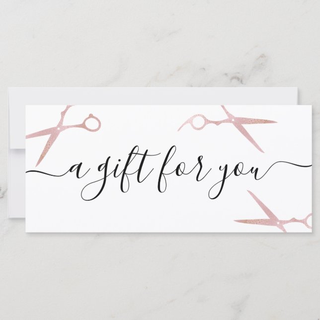 Carte Elégant chic rose ciseaux d'or coiffeuse (Devant)