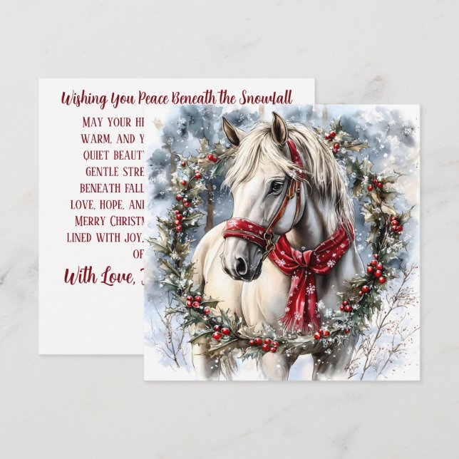 Carte Elegant Christmas Horse with Winter Wreath Custom (Devant / Derrière)