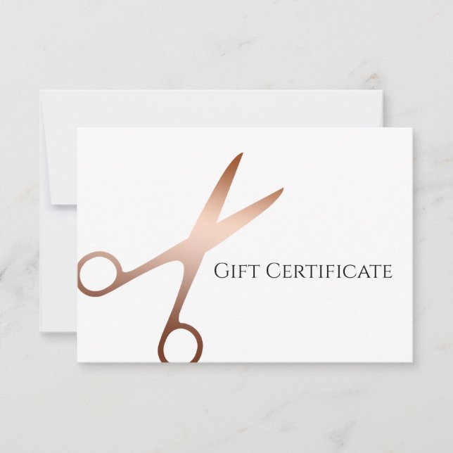 Carte Elégant ciseaux d'or rose moderne coiffeur (Devant)