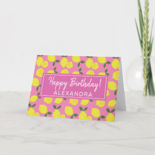 Carte Élégant citron rose et jaune Joyeux anniversaire