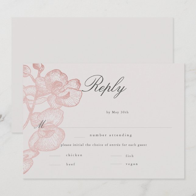 Carte Élégant classique élégant Mariage orchidée Repas R (Devant / Derrière)