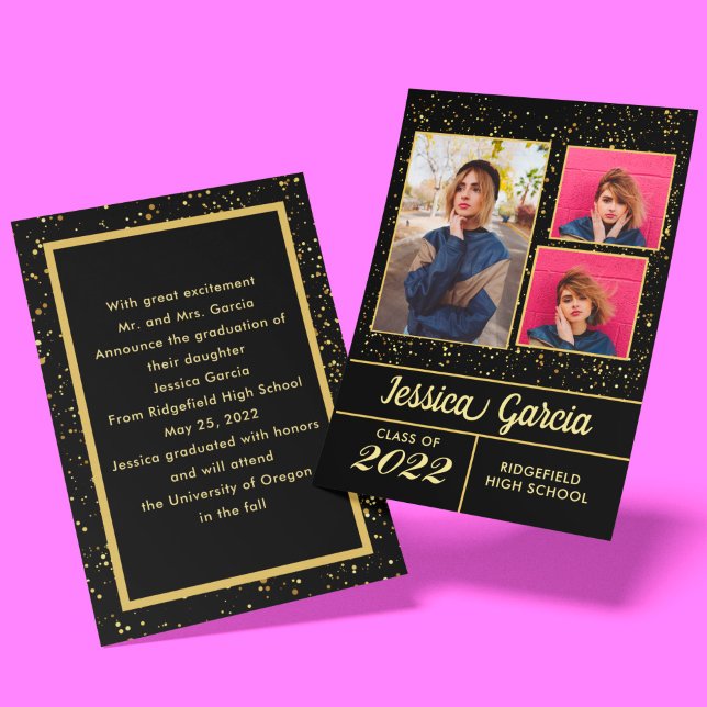 Carte Élégant Classy Graduation Golden sparkles 3 Photos (Créateur téléchargé)