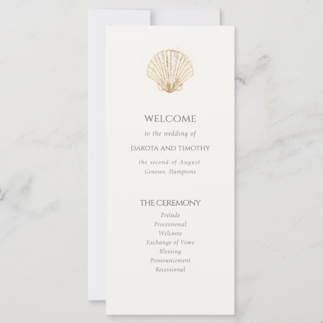 Carte Elegant Coastal gold Seashell Wedding Program (Devant)