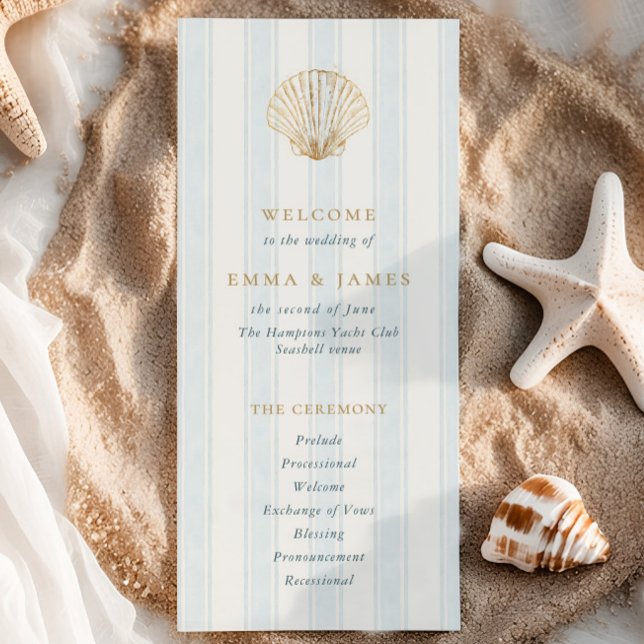 Carte Elegant Coastal Golden Seashell Wedding Program (Créateur téléchargé)