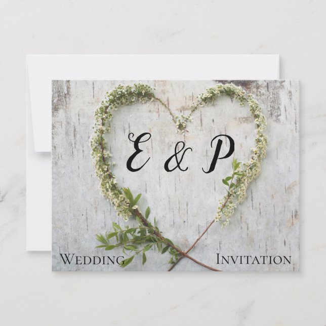 Carte Élégant coeur de fleur mariage d'écorce de bouleau (Devant)