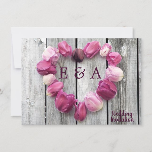 Carte Elégant coeur de fleur rustique grange mariage (Devant)