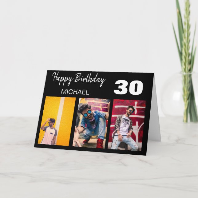 Carte Élégant Collage de 3 photos personnalisées | Anniv (Devant)