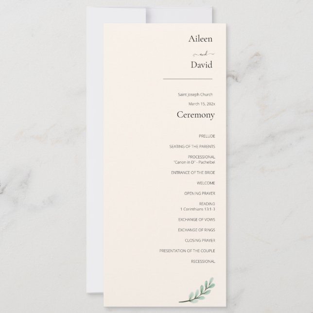 Carte Elégant Crème simple ordre de cérémonie (Devant)