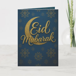 Carte Elégant Croissant d'Or Lune Aïd Moubarak Salutatio