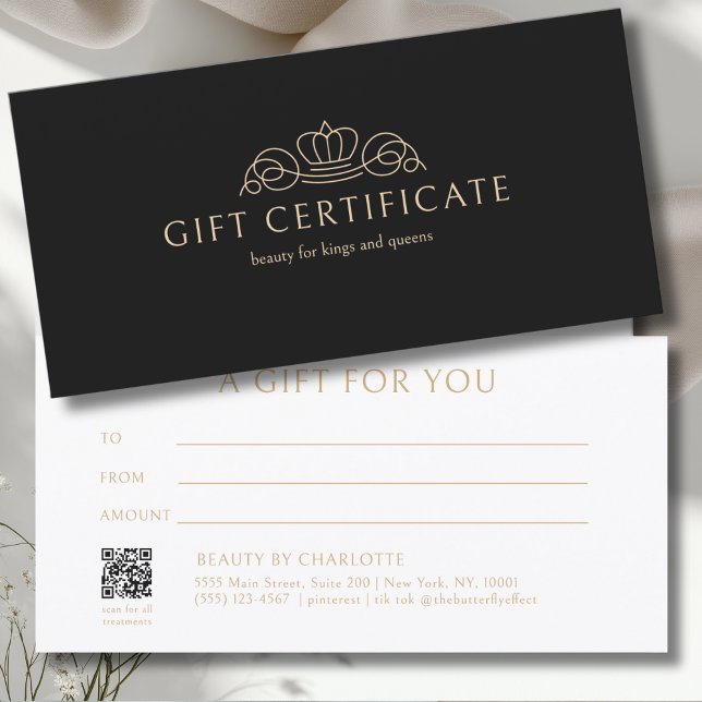 Carte Elegant Crown Salon Black Beige Gift Certificate (Créateur téléchargé)