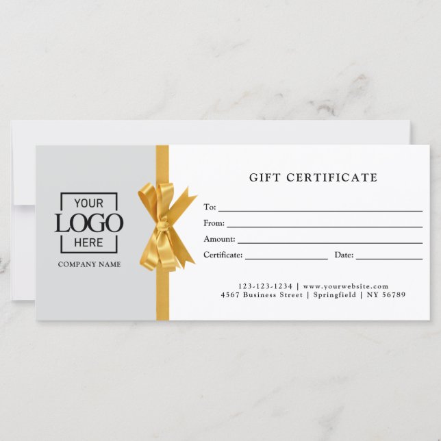 Carte Elegant Custom Gray Business Gift Certificate (Devant)