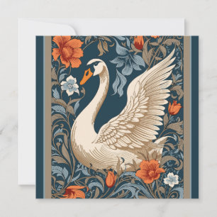 Carte Elégant cygne blanc William Morris Inspiré Floral