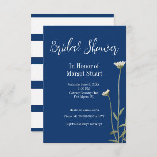 Carte Élégant Daisy Navy White Script Stridal