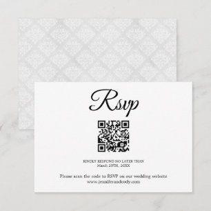 Carte Elegant Damask RSVP QR Code Mariage Card
