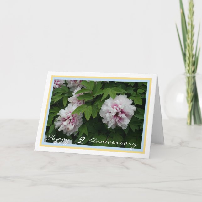 Carte Élégant deuxième anniversaire Mariage Peonies blan (Devant)