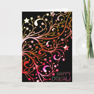 Carte Élégant Diwali Stars Black Gold Pink