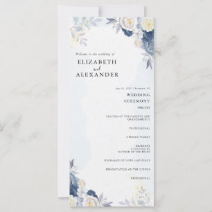 Carte Elégant Dusty Blue et Gold Floral Wedding Programm