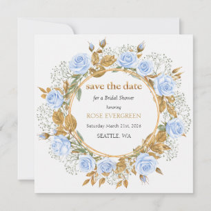 Carte Elégant Dusty Blue Roses Enregistrer la date