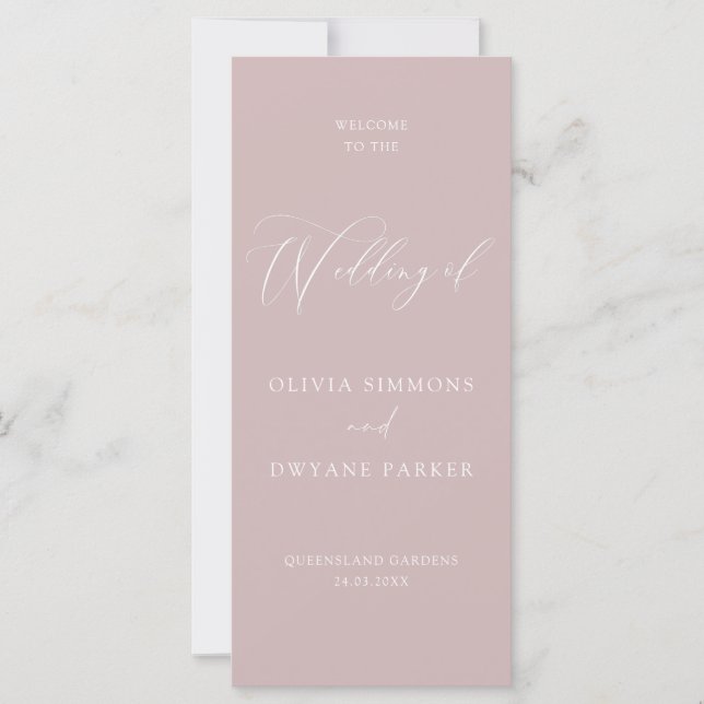 Carte Élégant Dusty Pink Modern Mariage Ceremony Program (Devant)