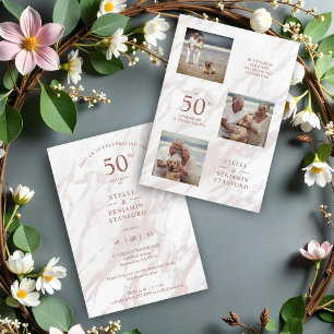 Carte Élégant effet de marbre rose Trois photos Collage