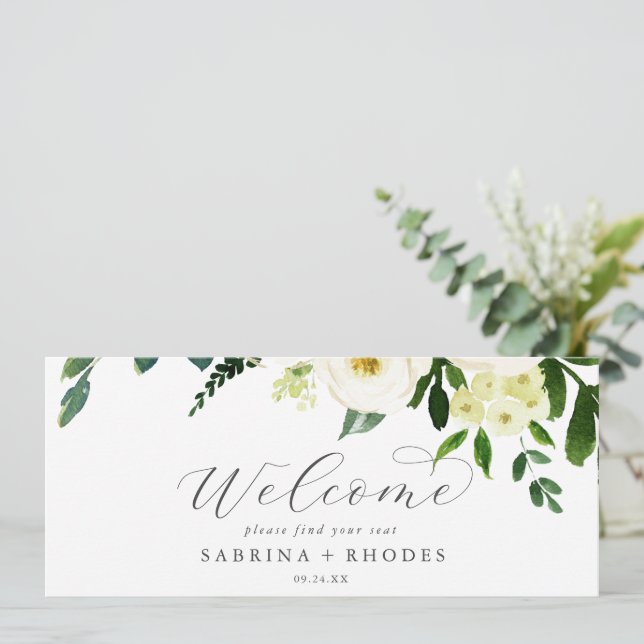 Carte Élégant en-tête de graphique à bascule floral blan (Debout devant)