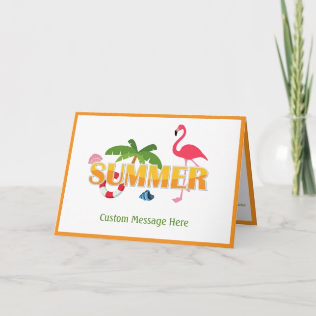 Carte Elégant été rose Flamant rose Palm Tree Salutation (Devant)