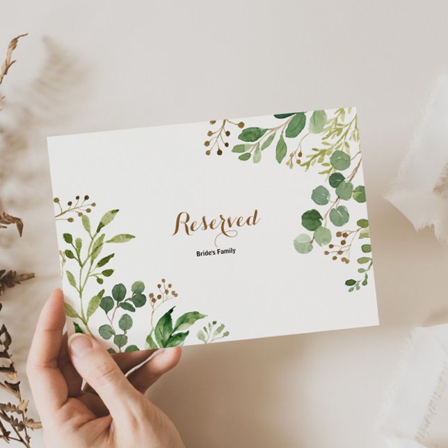 Carte Élégant Eucalyptus Feuille de verdure Réservé Sign (Créateur téléchargé)