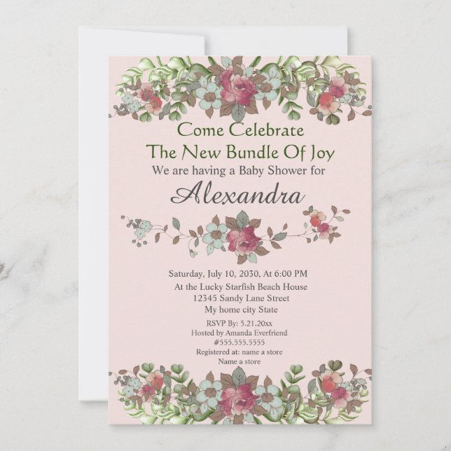 Carte Elégant Eucalyptus Floral Rose (Devant)