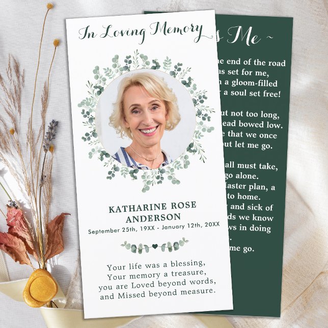 Carte Elégant Eucalyptus Memorial Photo Prière funéraire (Créateur téléchargé)