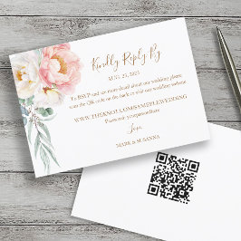 Carte Elégant Eucalyptus Peonies Mariage RSVP (code QR)