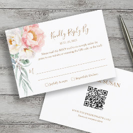 Carte Elégant Eucalyptus Peonies Mariage RSVP (code QR)