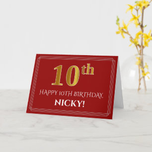 Carte Elégant Faux Gold Look "10ème" Anniversaire, Nom (