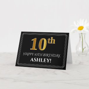 Carte Elégant Faux Gold Look "10ème" Anniversaire + Nom