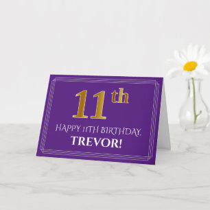 Carte Elégant Faux Gold Look 11e anniversaire, nom; viol