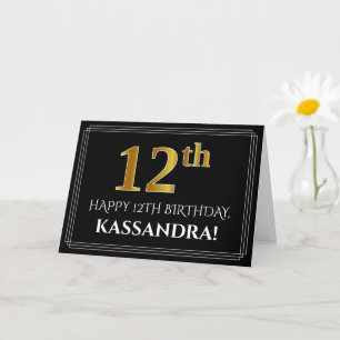 Carte Elégant Faux Gold Look "12ème" Anniversaire + Nom