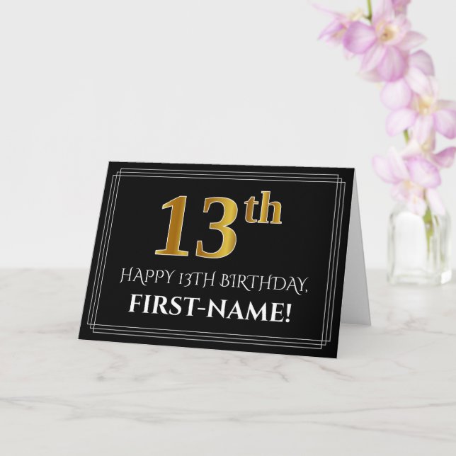 Carte Elégant Faux Gold Look "13e" Anniversaire + Nom (Orchidée)