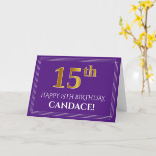 Carte Elégant Faux Gold Look 15e anniversaire, nom; viol