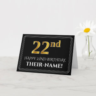 Carte Elégant Faux Gold Look "22ème" Anniversaire + Nom