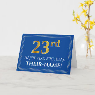 Carte Elégant Faux Gold Look 23ème anniversaire, nom (bl