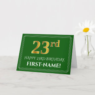 Carte Elégant Faux Gold Look 23ème anniversaire, nom (ve