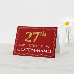 Carte Elégant Faux Gold Look "27ème" Anniversaire, Nom (