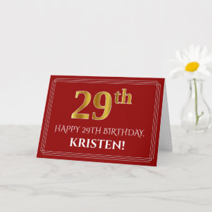 Carte Elégant Faux Gold Look "29ème" Anniversaire, Nom (